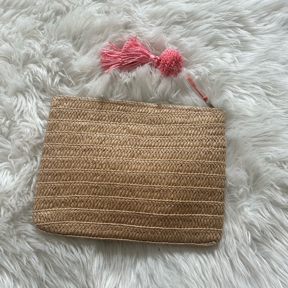 BTB LA Straw Zip Pouch Hearts Pink - Picture 2 of 3